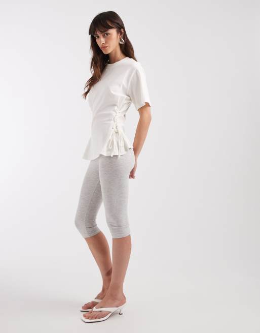 ASOS DESIGN - T-shirt met zijkant met veters in crème, 2 van 4