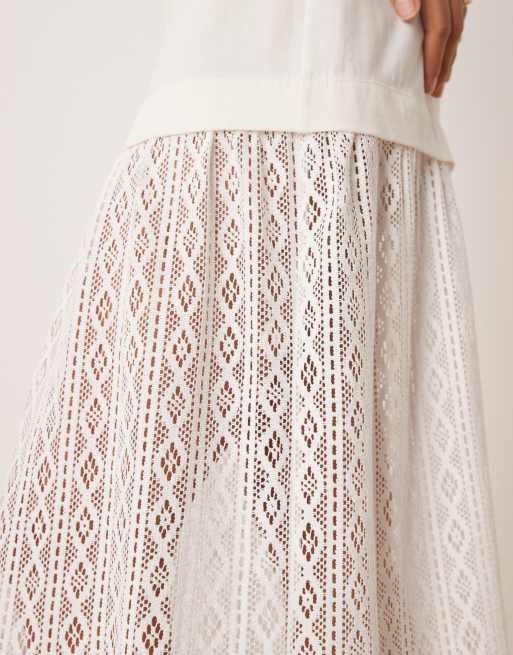 ASOS DESIGN T-shirt midi dress with crochet dropped waist in white, 3 of 4