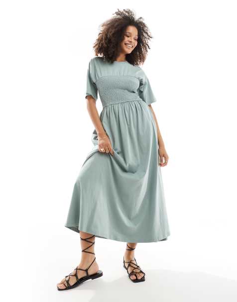 ASOS DESIGN t-shirt midi dress with shirred bust in grey - view 1