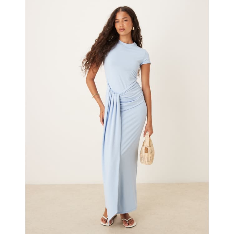 ASOS DESIGN T-shirt midi dress with waist knot detail in baby blue | ASOS