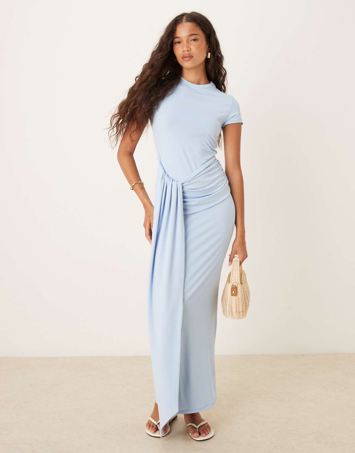 ASOS DESIGN T-shirt midi dress with waist knot detail in baby blue