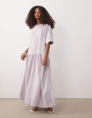 T-Shirt-Midikleid in Flieder mit tiefer Taille-Lila Lila 42