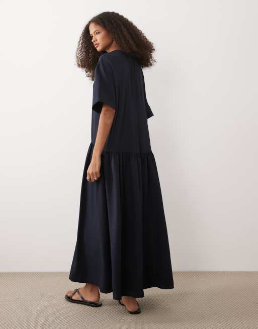 ASOS DESIGN – T-Shirt-Midikleid in Marineblau mit tiefer Taille, 4 von 4
