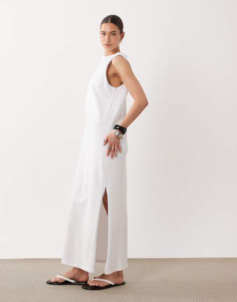 ASOS DESIGN – T-Shirt-Midikleid in Weiß mit Schulterpolstern - view 1