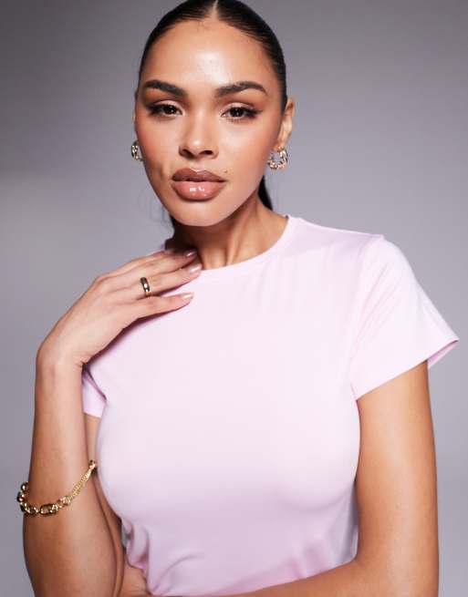 ASOS DESIGN - T-shirt mini a maniche corte sinuosa rosa chiaro, 4 di 4