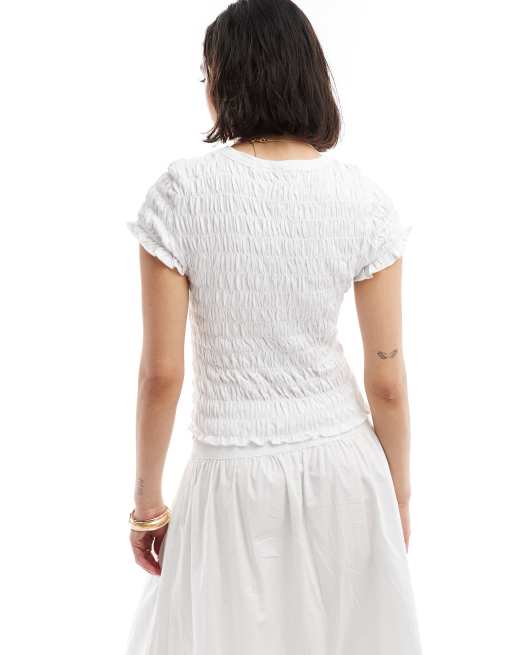 ASOS DESIGN - T-shirt mini bianca arricciata con grafica "Tomato Girl", 4 di 4