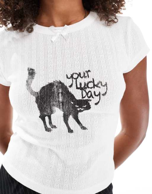 ASOS DESIGN - T-shirt mini bianca con stampa di gatto, 2 di 4