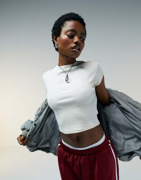 ASOS DESIGN - T-shirt mini color pietra a coste con maniche ad aletta - view 1