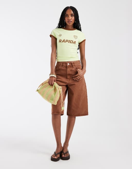 ASOS DESIGN - T-shirt mini color pistacchio e marrone con grafica stile calcio, 3 di 4