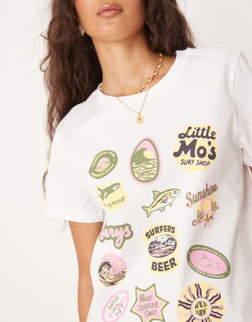 ASOS DESIGN - T-shirt mini comoda bianca con grafica a tema surf, 4 di 4