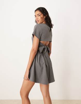 Asos Design T-shirt Mini Dress With Open Back Tie Detail In Gray