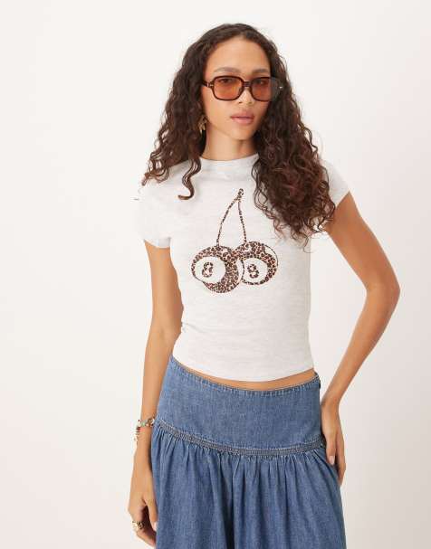 ASOS DESIGN - T-shirt mini grigio ghiaccio mélange con stampa leopardata di ciliegie - view 1