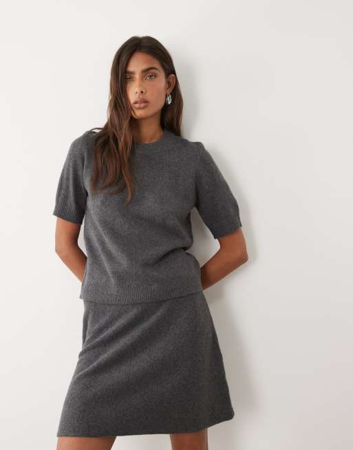 ASOS DESIGN - T-shirt mini in misto lana grigio antracite, 3 di 4