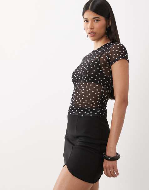 ASOS DESIGN - T-shirt mini in rete trasparente nera a pois - view 1