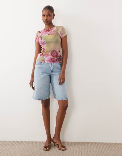 ASOS DESIGN - T-shirt mini in rete trasparente verde a fiori, 3 di 4