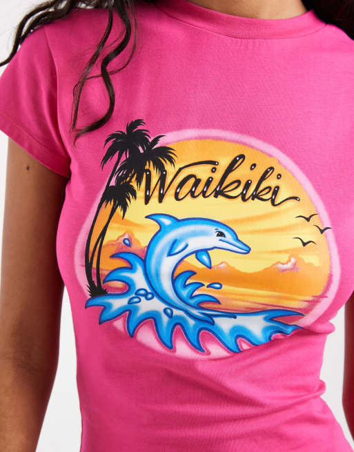 ASOS DESIGN - T-shirt mini rosa con stampa aerografata vacanze, 3 di 4