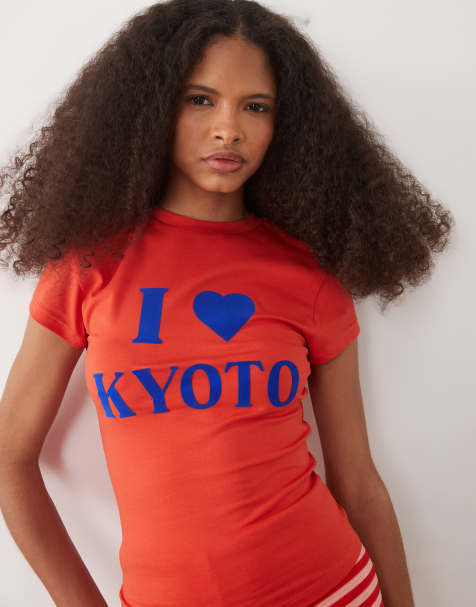 ASOS DESIGN - T-shirt mini rossa con grafica "I Heart Kyoto" - view 1