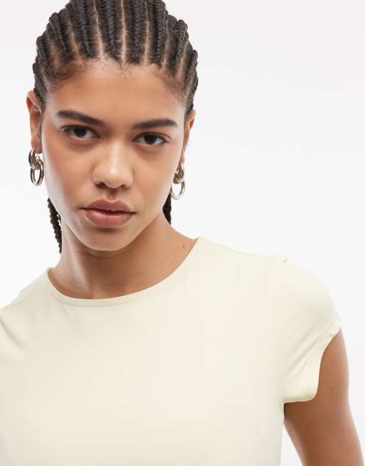 ASOS DESIGN - T-shirt mini sinuosa in poliammide color latticello, 2 di 4