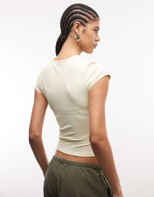 ASOS DESIGN - T-shirt mini sinuosa in poliammide color latticello, 4 di 4