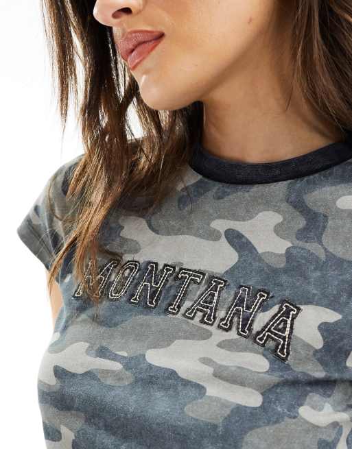 ASOS DESIGN - T-shirt mini slavata con stampa mimetica e scritta Montana, 3 di 4