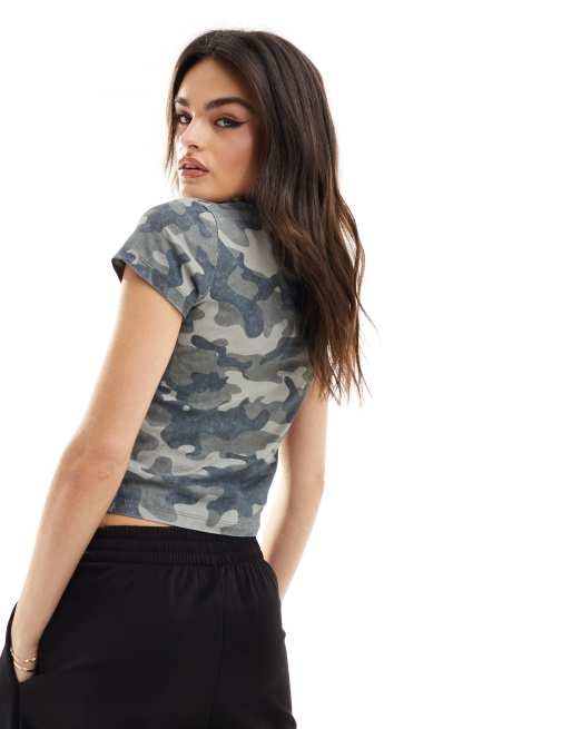 ASOS DESIGN - T-shirt mini slavata con stampa mimetica e scritta Montana, 4 di 4