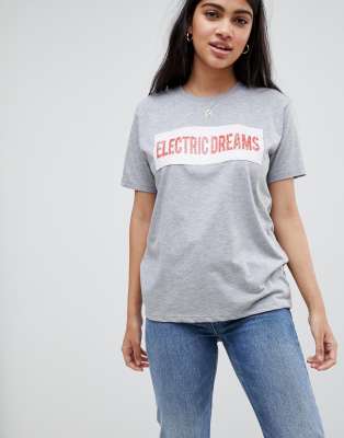 ASOS DESIGN - T-Shirt mit „electric dreams"-Print aus Strass-Grau