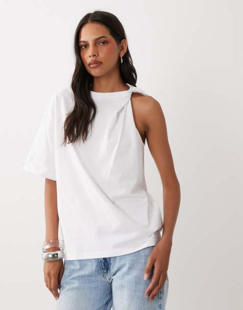 ASOS DESIGN T-Shirt mit gedrehtem Ausschnitt in Weiß - view 1