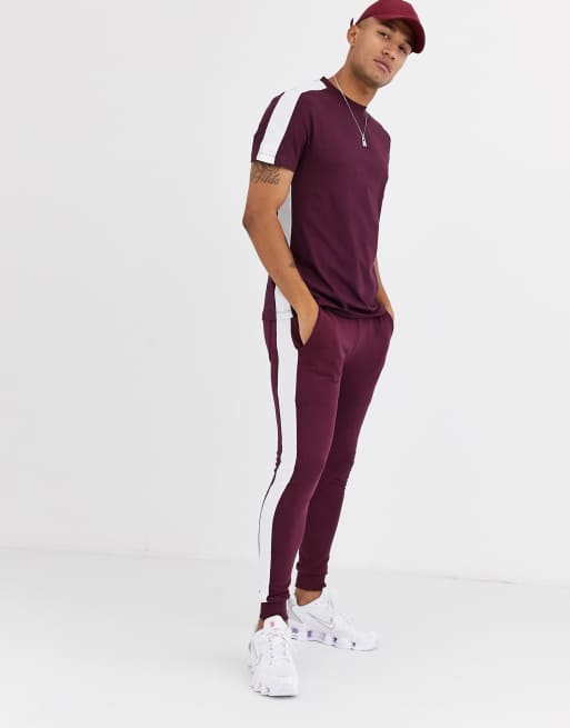 ASOS DESIGN – Kombiteil mit Seitenstreifen in Burgunder, 2 von 3