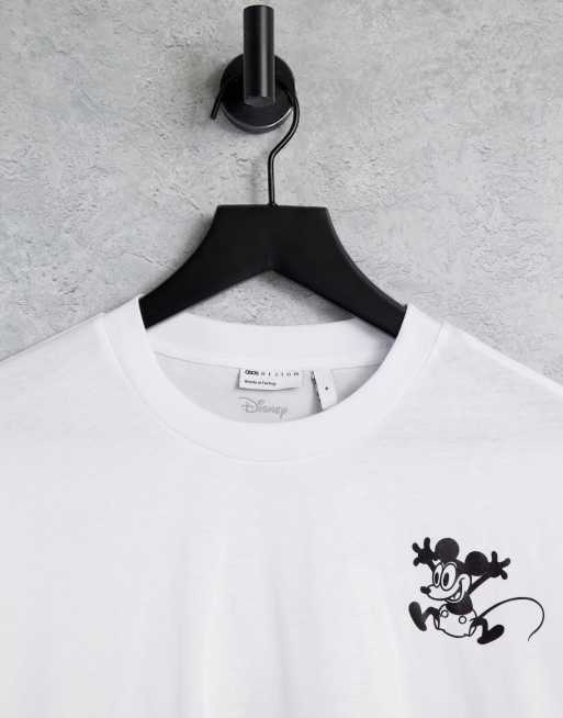 ASOS DESIGN – T-Shirt mit glänzendem Disney Mickey Mouse-Print hinten in Weiß, Kombiteil, 4 von 4
