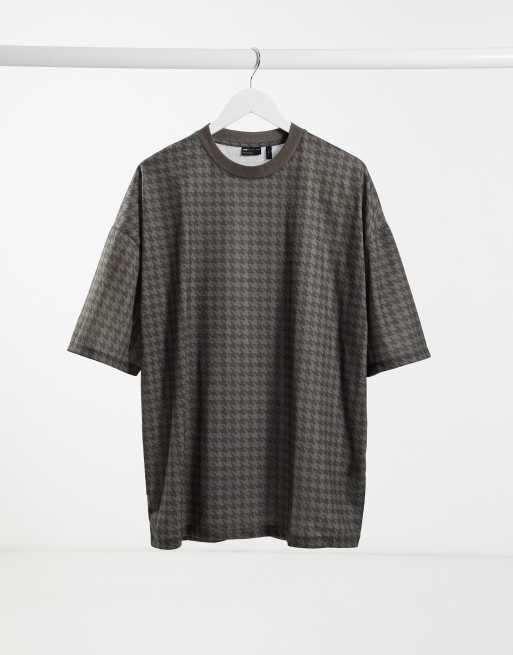 ASOS DESIGN – T-Shirt mit Hahnentrittmuster in Schwarz
