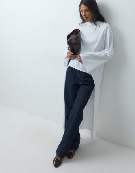 ASOS DESIGN T-Shirt mit halblangen Ärmeln, Cut-out und asymmetrischem Saum in Weiß - view 1