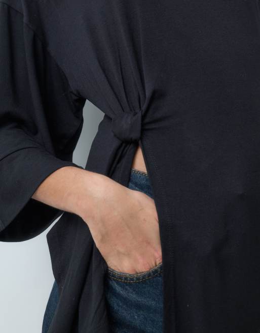 ASOS DESIGN T-Shirt mit Knotendetail und Cape-Ärmeln in Schwarz, 2 von 5