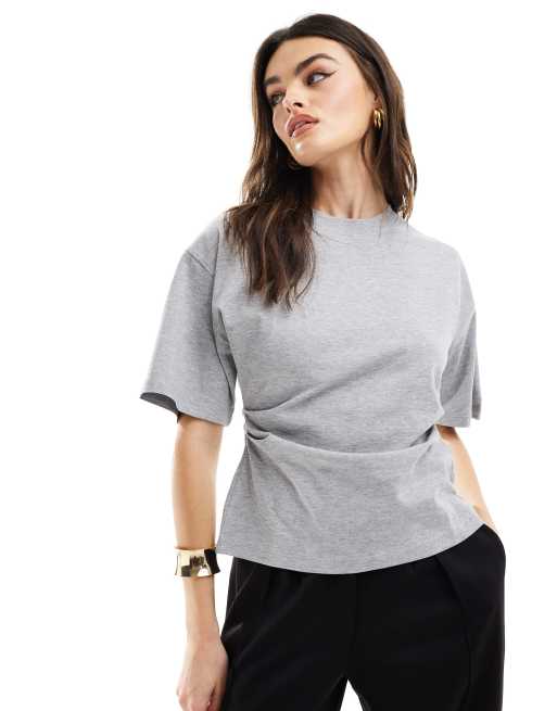 ASOS DESIGN – T-Shirt mit Korsett-Taille in Grau meliert