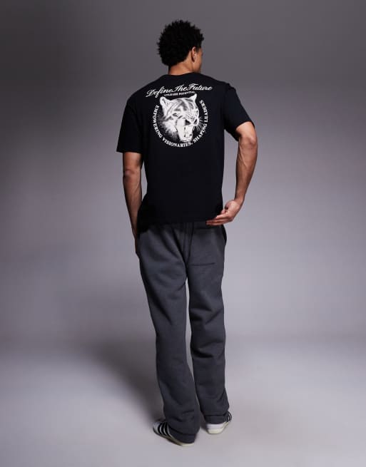 ASOS DESIGN – T-Shirt mit Relaxed-Fit-Design in Schwarz und Raubkatzen-Textgrafik, 2 von 5