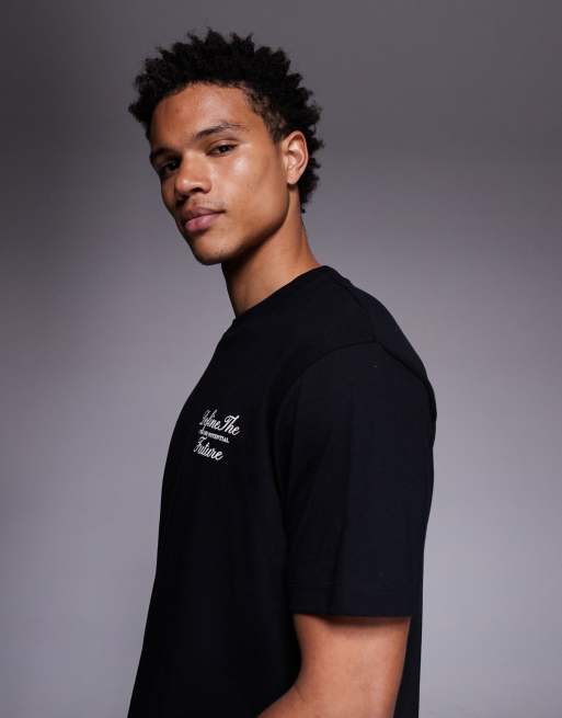 ASOS DESIGN – T-Shirt mit Relaxed-Fit-Design in Schwarz und Raubkatzen-Textgrafik, 4 von 5