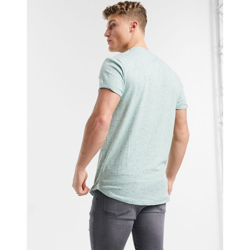 DESIGN – T-Shirt mit Rollärmeln aus strukturiertem Stoff in Pastellgrün