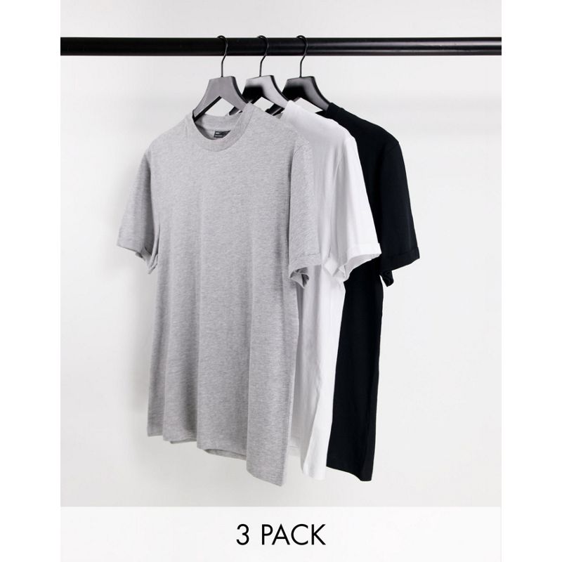 DESIGN – T-Shirt mit Rundhalsausschnitt und Rollärmeln im 3er-Pack