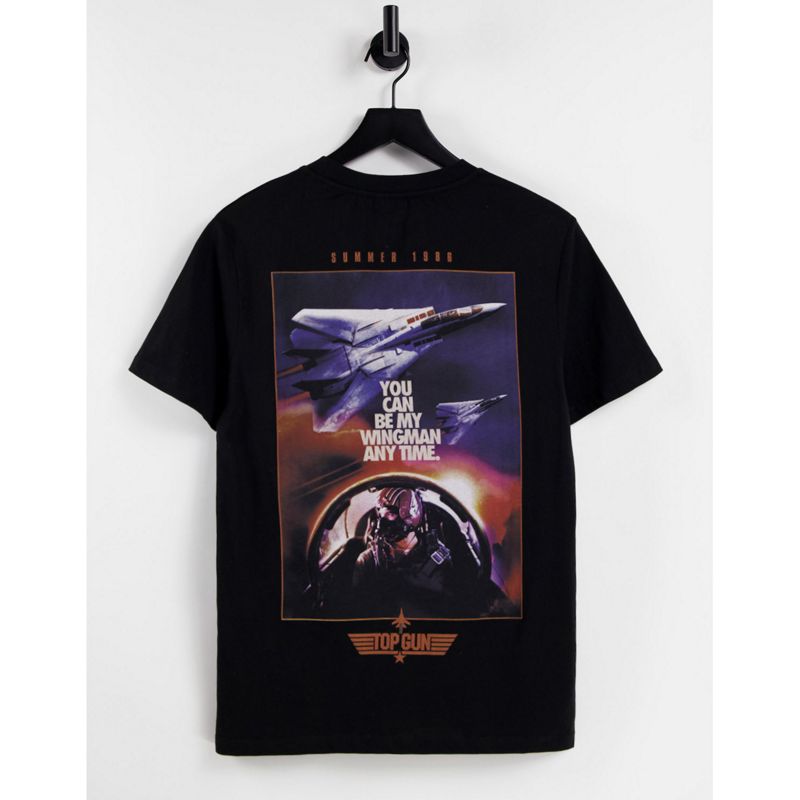 DESIGN – T-Shirt mit Topgun-Print in Schwarz