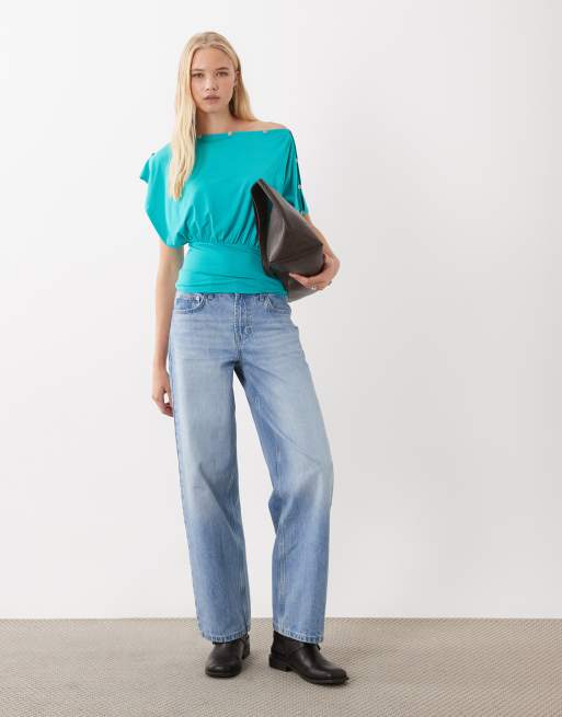 ASOS DESIGN T-Shirt mit überschnittenen Ärmeln in Türkis, 3 von 4