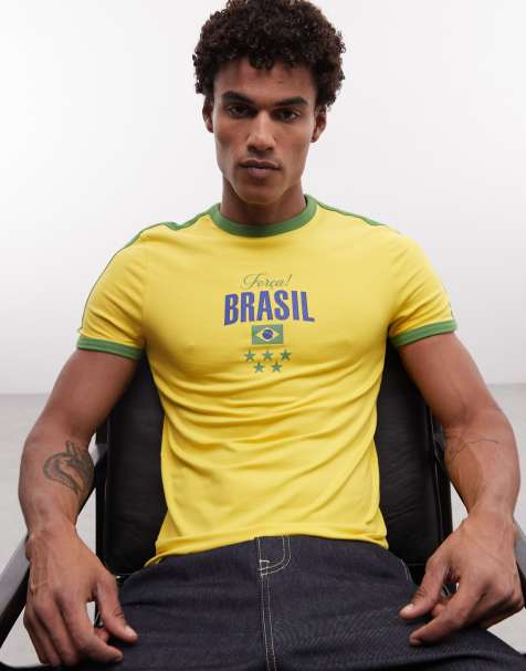 ASOS DESIGN - T-shirt moulant à bords contrastants et motif Brasil - Jaune - view 1