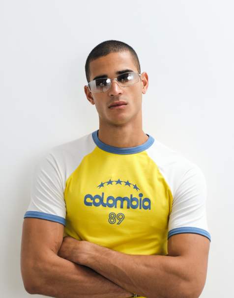 ASOS DESIGN - T-shirt moulant à bordures contrastantes et imprimé Colombie - Crème - view 1