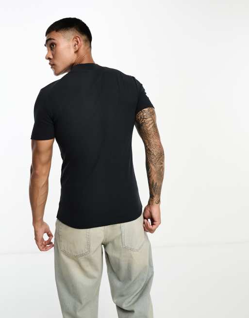 ASOS DESIGN - T-shirt moulant à col montant avec détails côtelés - Noir, 2 de 4