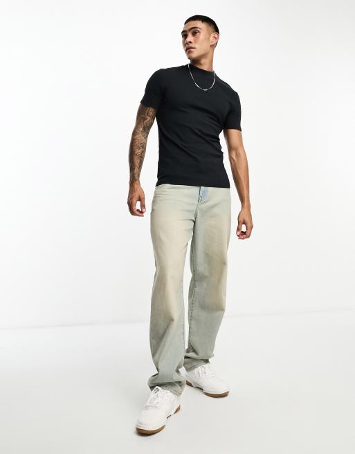 ASOS DESIGN - T-shirt moulant à col montant avec détails côtelés - Noir, 3 de 4