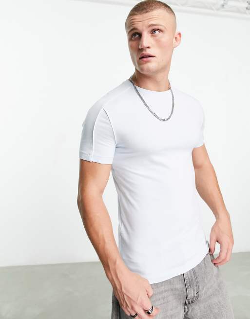 ASOS DESIGN - T-shirt moulant à liserés blancs - Bleu
