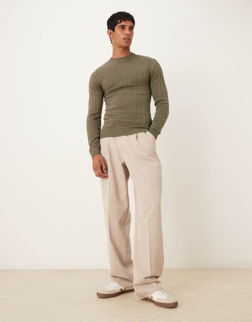 ASOS DESIGN - T-shirt moulant à manches longues en maille côtelée - Kaki, 2 de 5