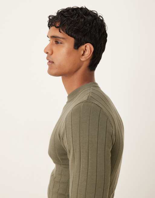 ASOS DESIGN - T-shirt moulant à manches longues en maille côtelée - Kaki, 4 de 5