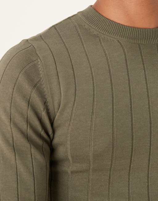 ASOS DESIGN - T-shirt moulant à manches longues en maille côtelée - Kaki, 5 de 5