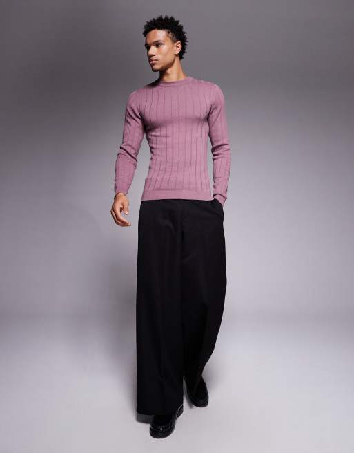 ASOS DESIGN - T-shirt moulant à manches longues en maille côtelée - Mauve, 2 de 5