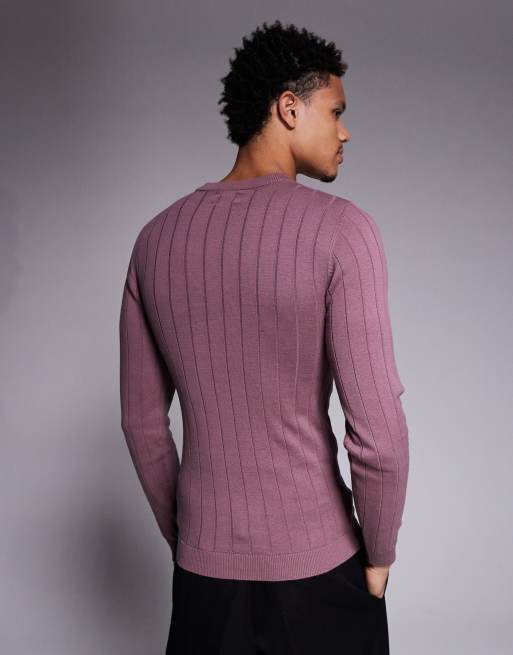 ASOS DESIGN - T-shirt moulant à manches longues en maille côtelée - Mauve, 3 de 5