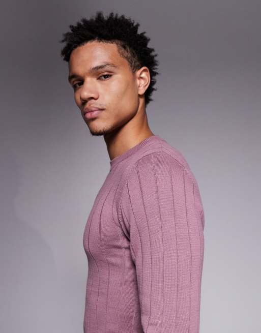 ASOS DESIGN - T-shirt moulant à manches longues en maille côtelée - Mauve, 4 de 5